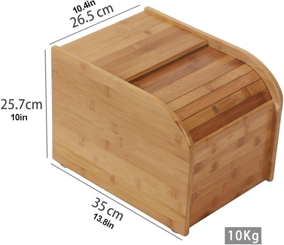 10KG Bamboo Rice Dispenser Sliding Lid Grain Storage Container w Cup