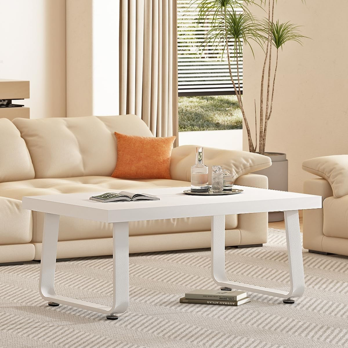 White Oak Coffee Table 100x55x46.5cm Modern Minimalist Metal Frame