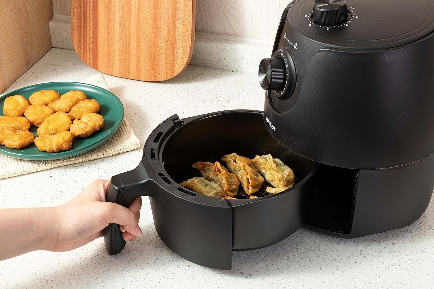 Compact Air Fryer 1.8L 1200W Oil Free Timer Temp Control Fast Energy Saving