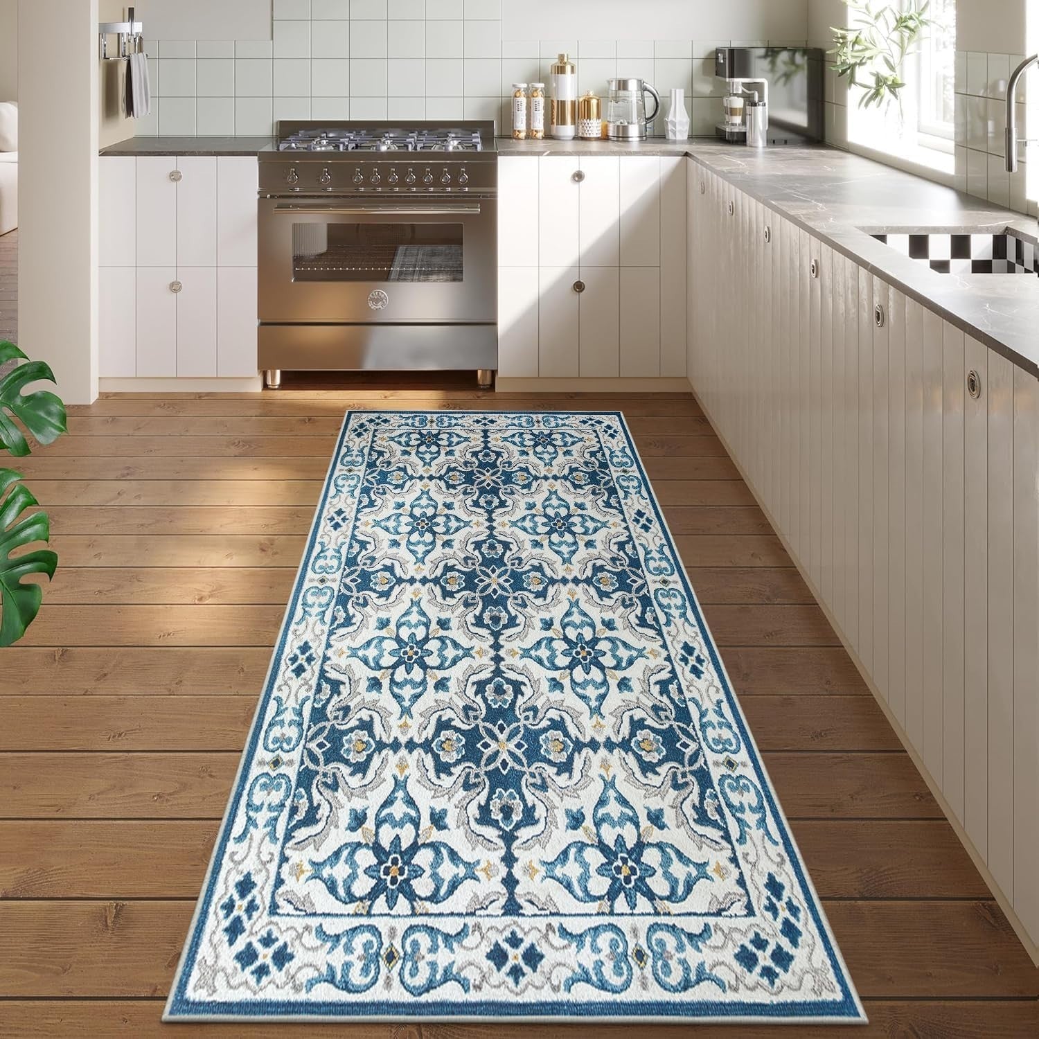 Vintage Floral Runner Rug 80x300cm Soft Touch Non-Slip Hallway Carpet Easy Clean