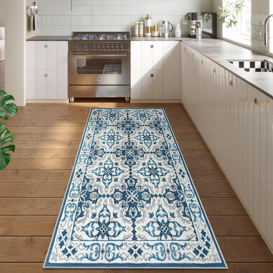 Vintage Floral Runner Rug 80x300cm Soft Touch Non-Slip Hallway Carpet Easy Clean