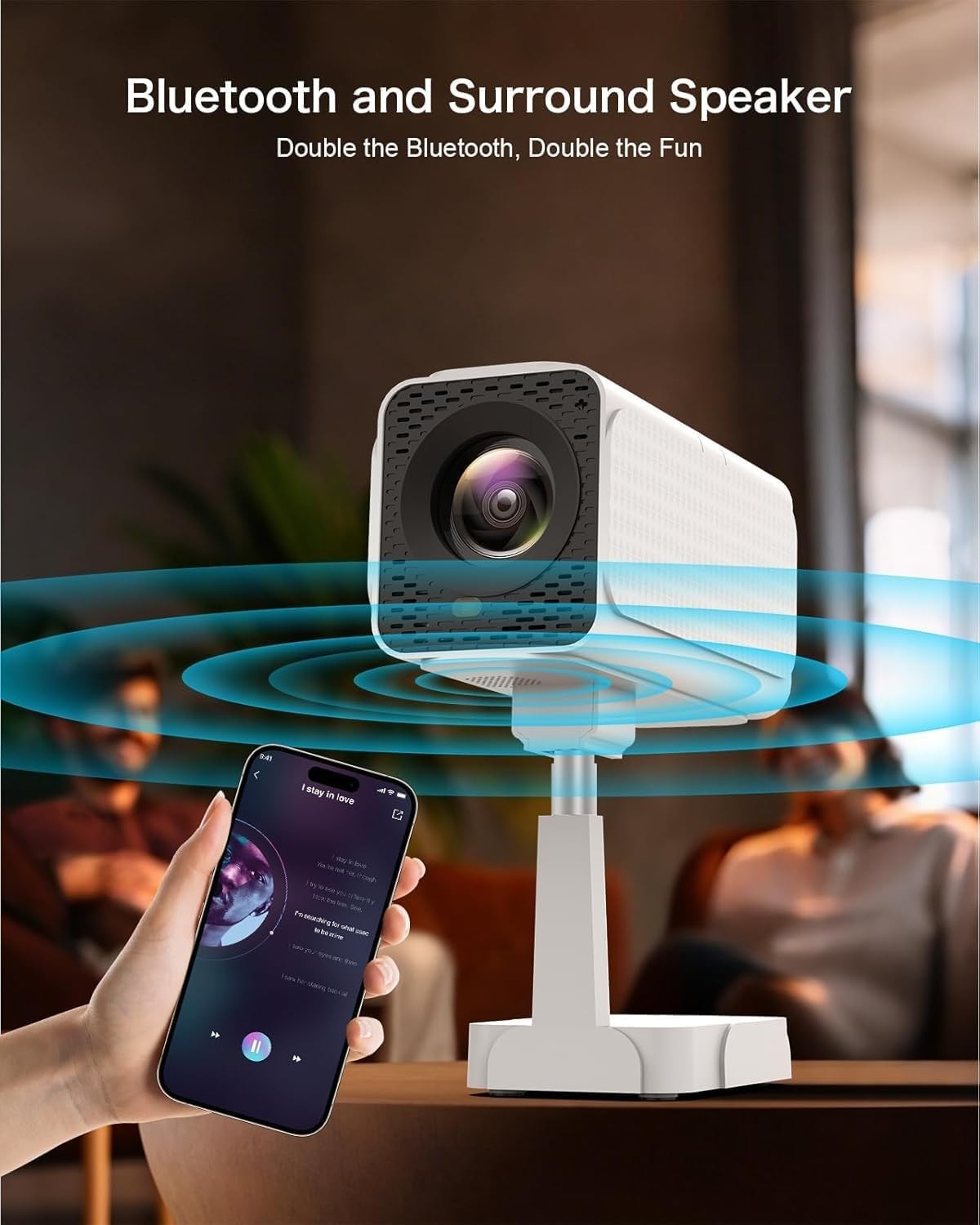 Android TV WiFi6 Mini Projector 180° Stand Auto Keystone Gaming