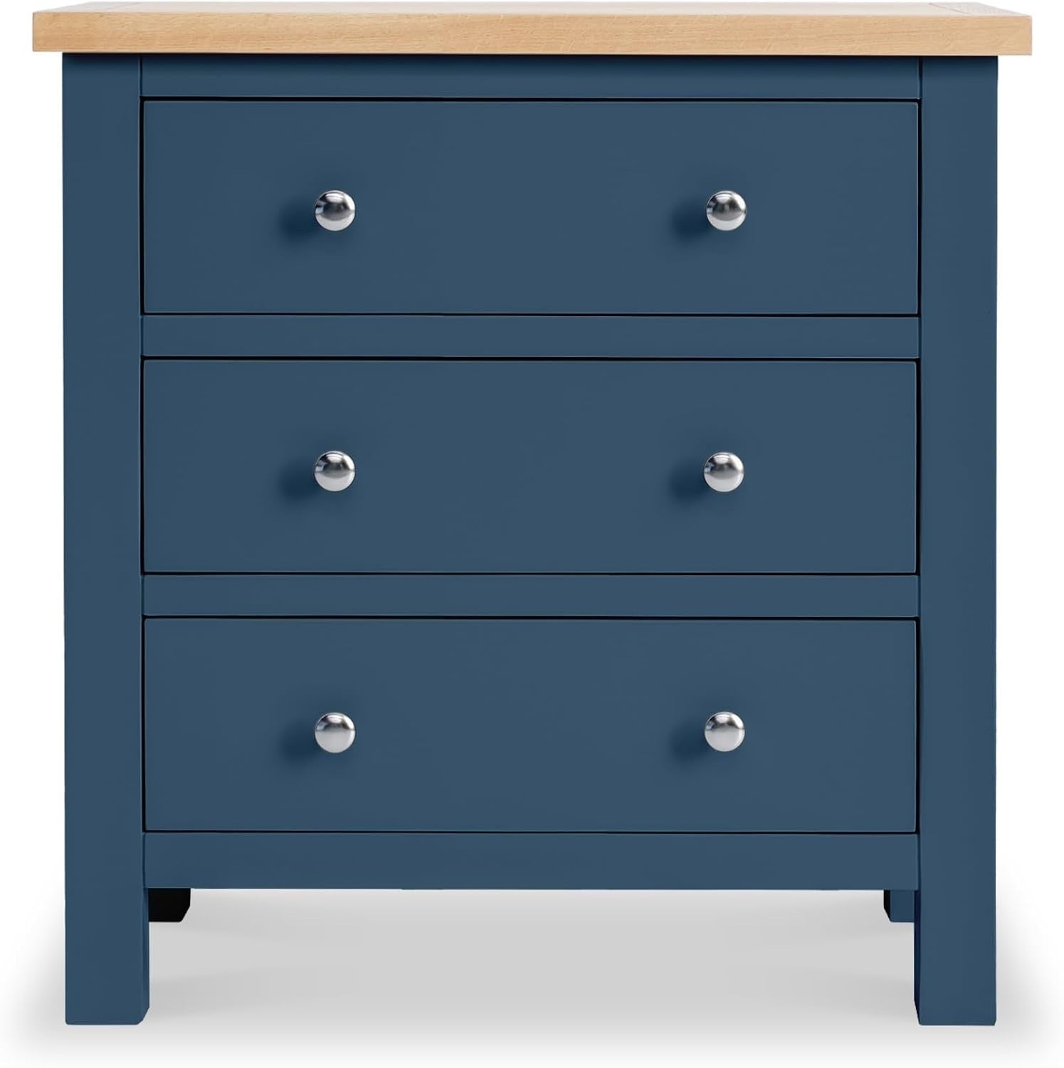 Navy Blue Solid Wood Chest Drawers Oak Top Bedroom Storage Unit 3 Drawer