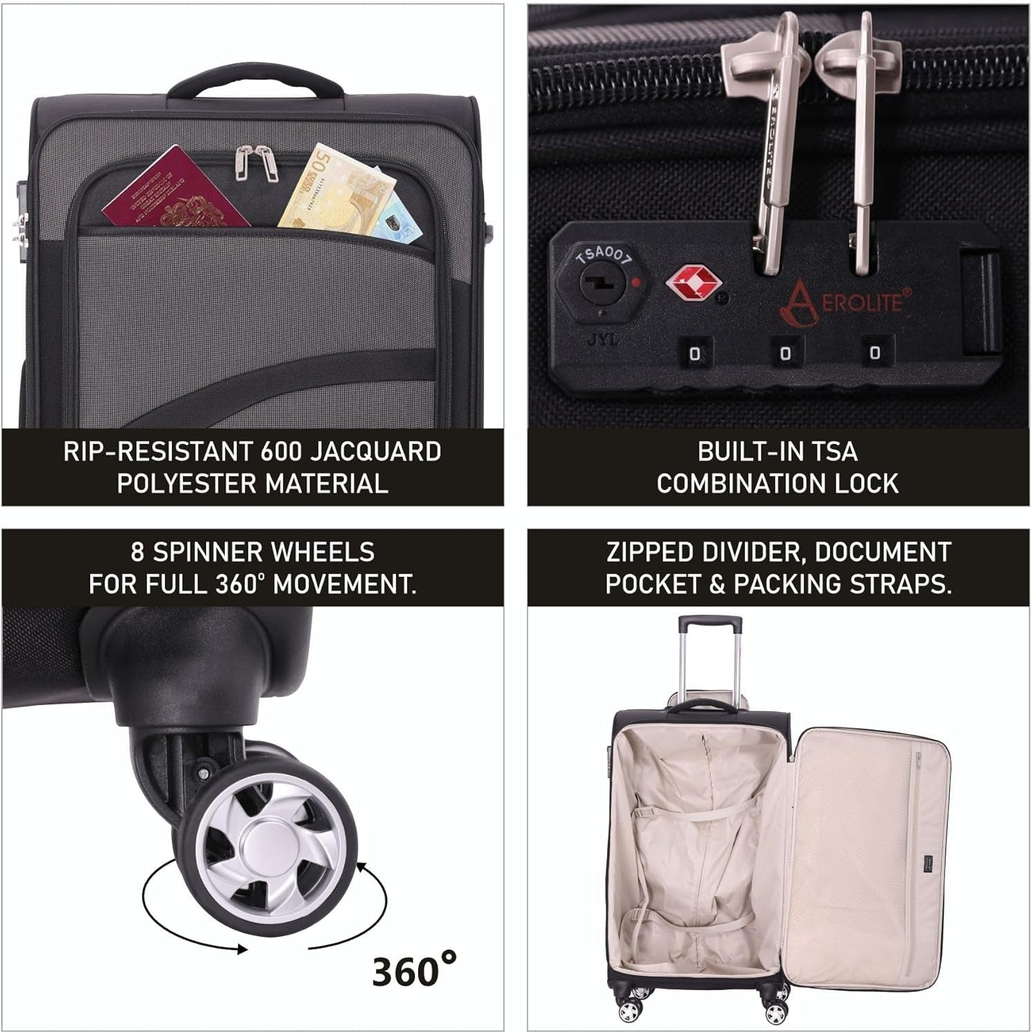 26'' Medium Check In Suitcase Lightweight 8 Wheel Eco Travel Hold Luggage TSA