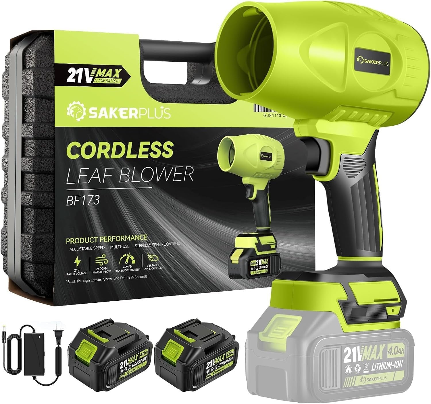 Cordless Leaf Blower Handheld Dust Cleaner 2 Batteries Lawn Patio Garage