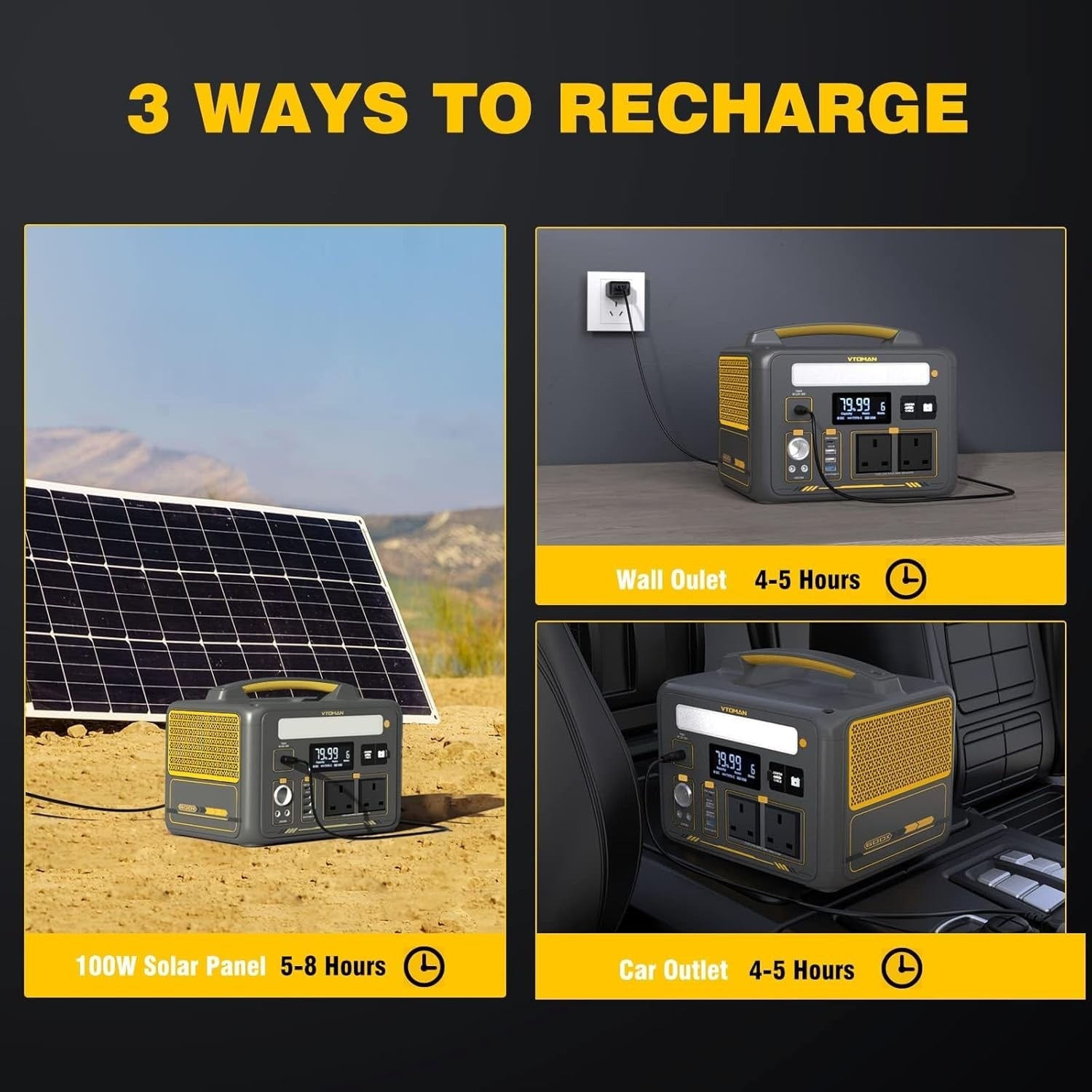 Portable Power Station 600W Solar Generator 299Wh USB-C AC RV Camping