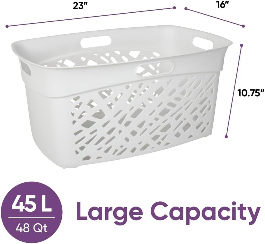 45L White Mosaic Laundry Basket with Ventilation, Lightweight & Durable