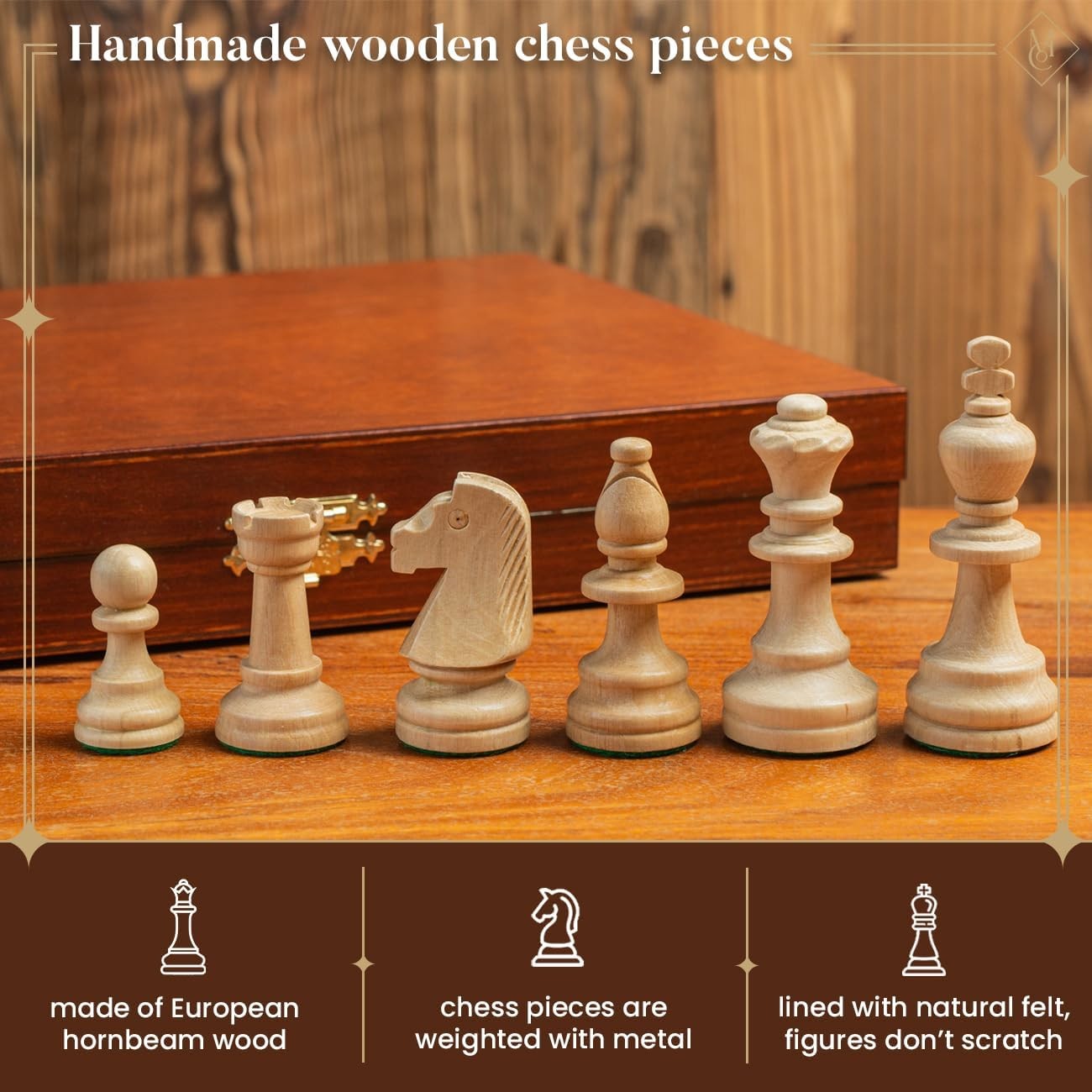 54cm Inlaid Wooden Chess Set with Weighted Staunton Pieces & Storage Box