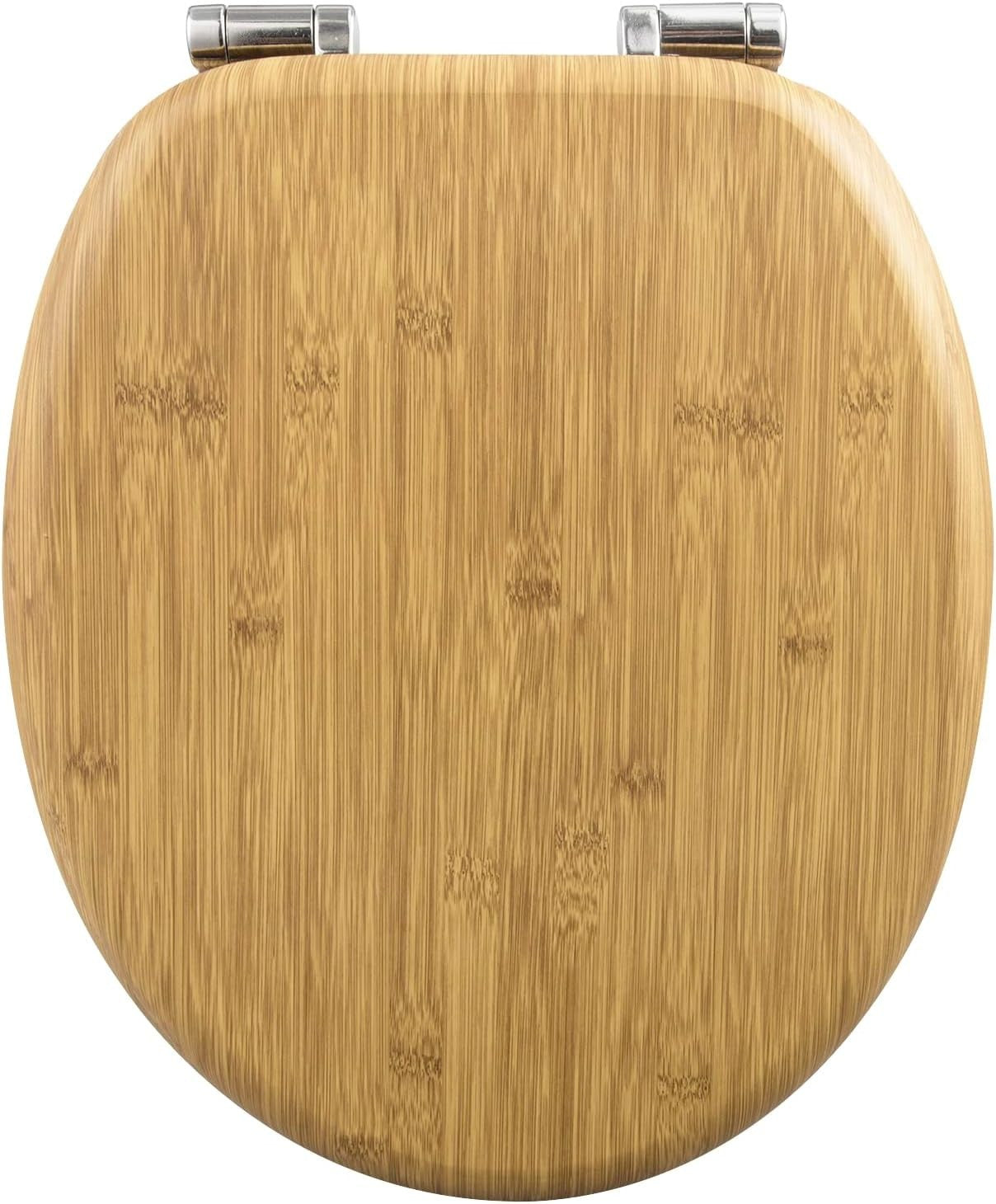 Wooden Toilet Seat Soft Close Bamboo Look MDF Heavy Duty Standard WC 43.8x37.8cm