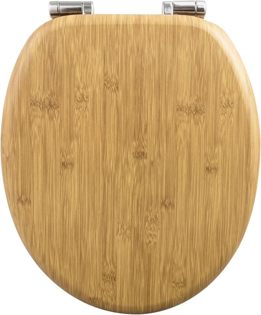 Wooden Toilet Seat Soft Close Bamboo Look MDF Heavy Duty Standard WC 43.8x37.8cm