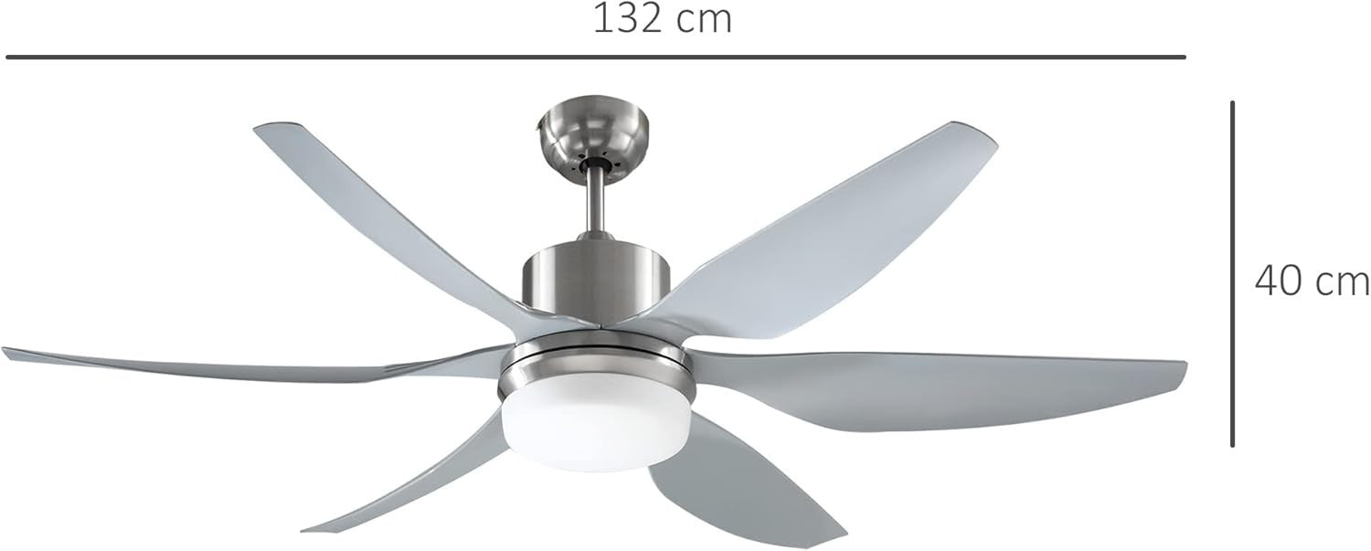 Reversible Ceiling Fan with LED Light, 6 Blades, Remote, Timer