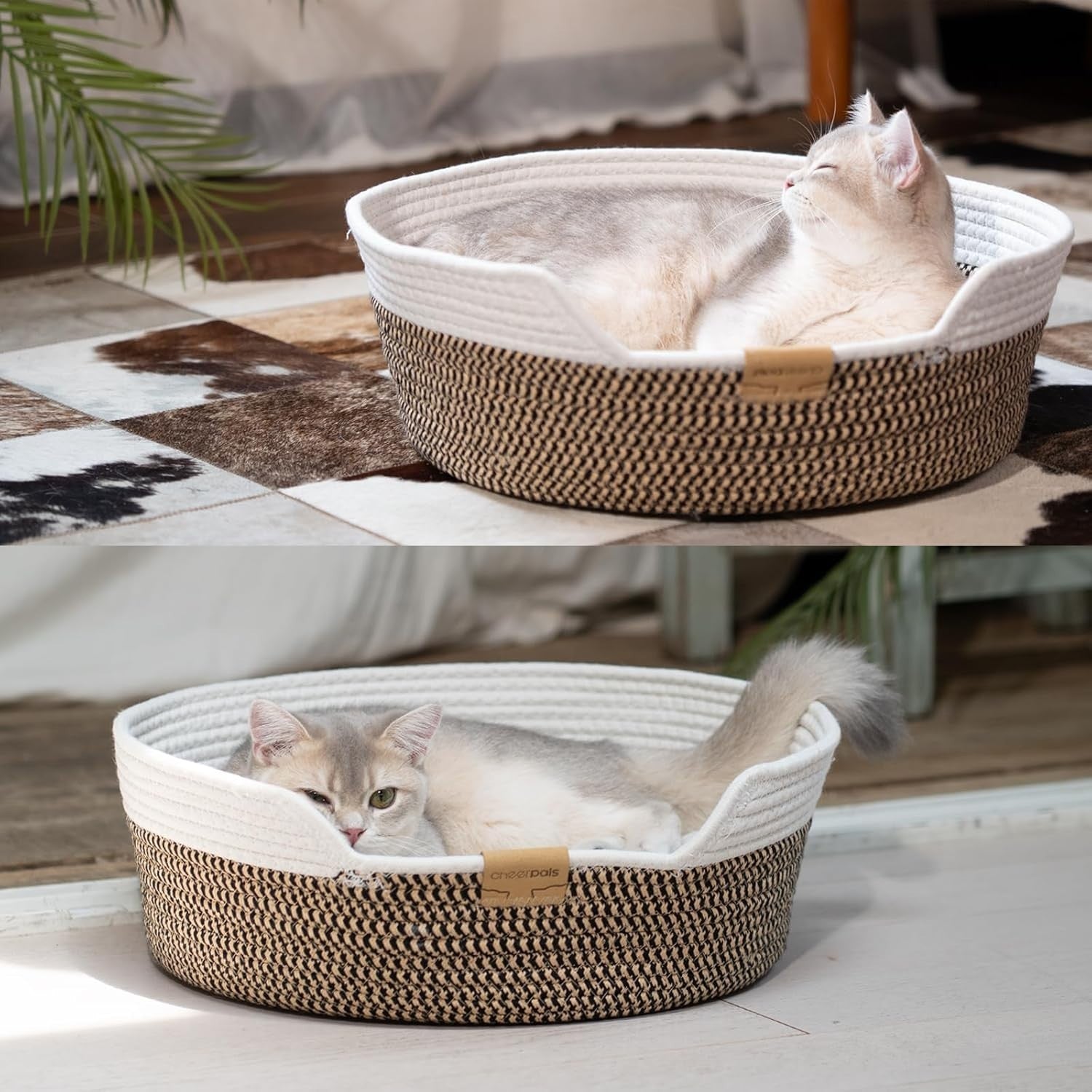 Woven Cotton Rope Cat Basket Bed 47cm Washable Pet Cushion All Season
