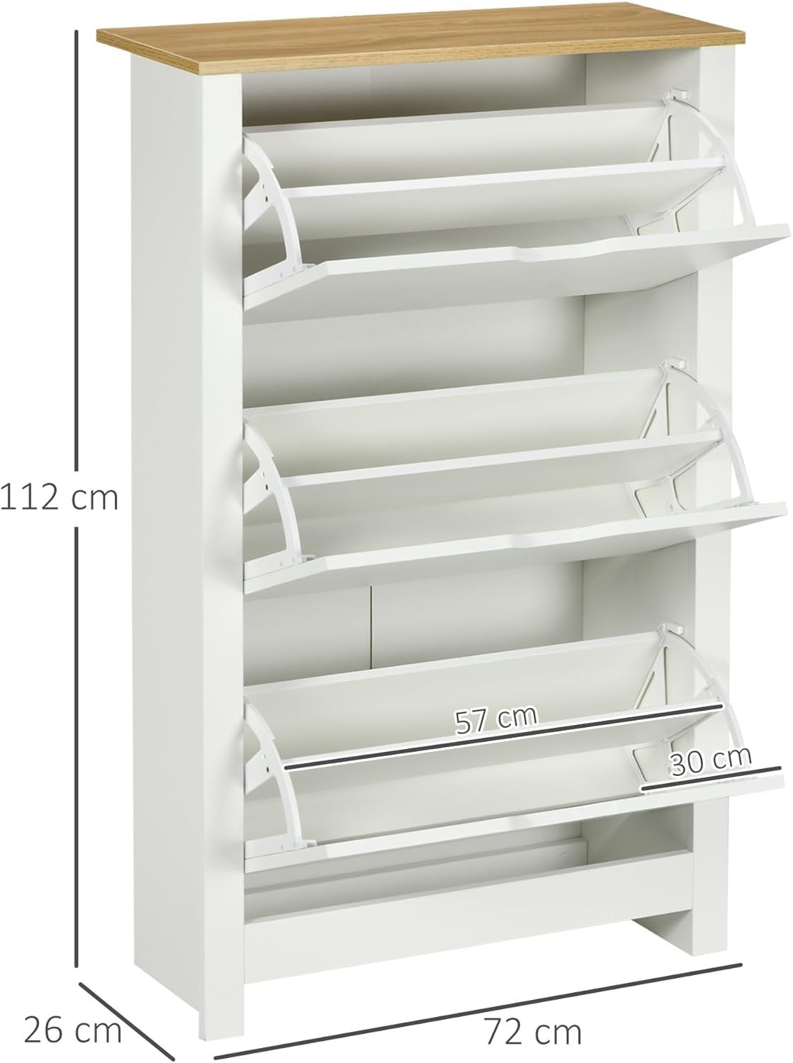 White Slim Shoe Cabinet 3 Flip Drawers Narrow Storage Unit for 18 Pairs