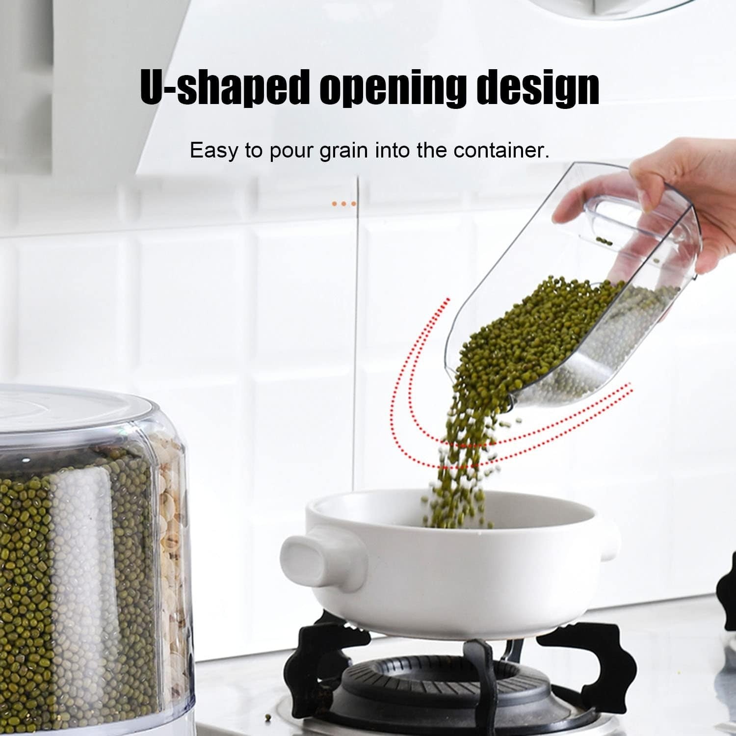 20LBS 360° Rotating Rice Dispenser 6 Grid Airtight Grain Bin