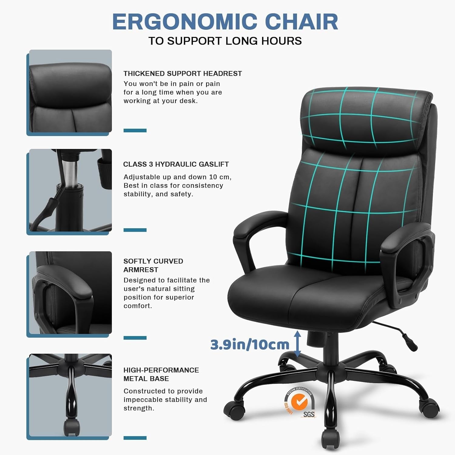 Ergonomic Office Chair Computer Desk Executive Swivel PC Gaming Leather Tilt Loc