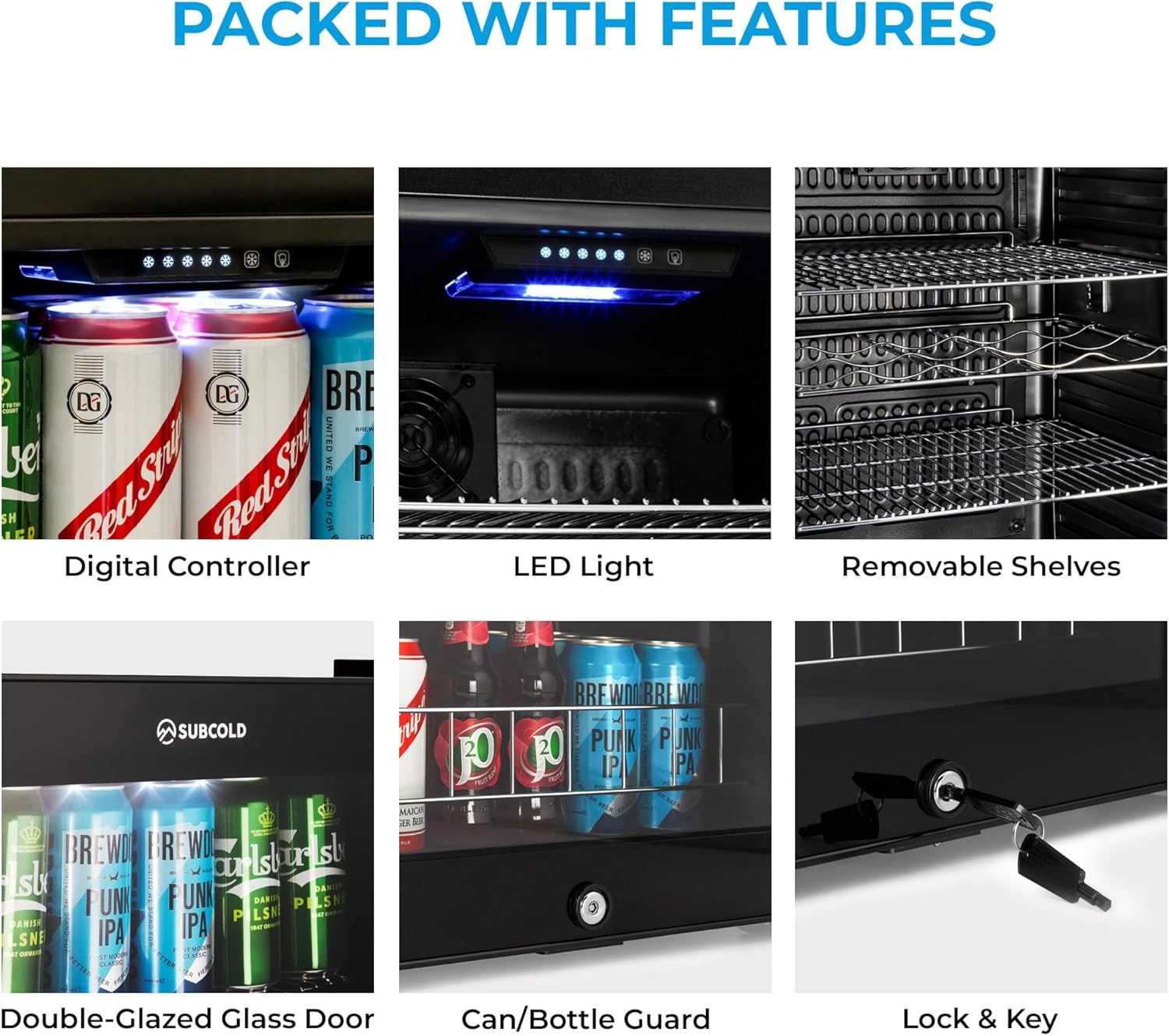 LED Beer Fridge Glass Door Touch Control Lockable Under Counter Drinks Cooler