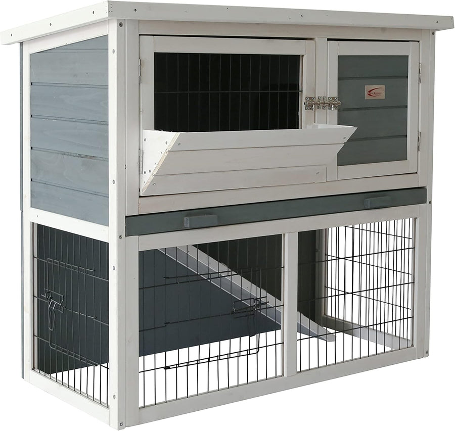 2 Tier Rabbit Hutch Outdoor Double Decker Guinea Pig Cage with Sliding Tray