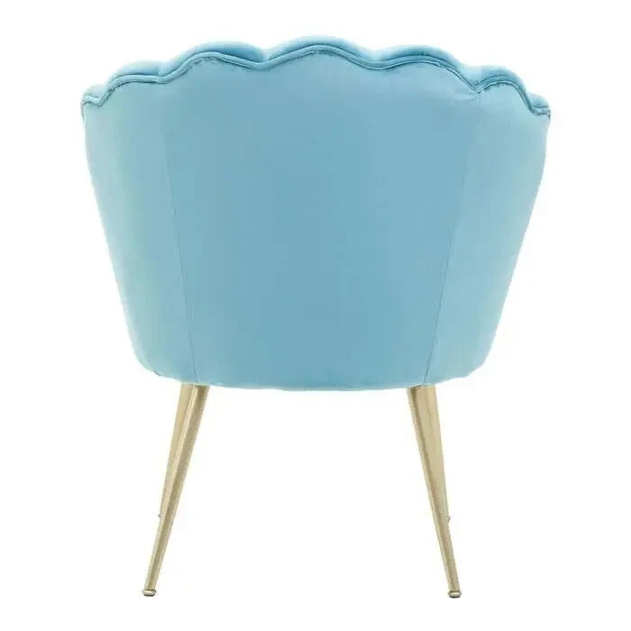 Aqua Velvet Scalloped Chair Gold Legs Accent Armchair for Modern Interiors