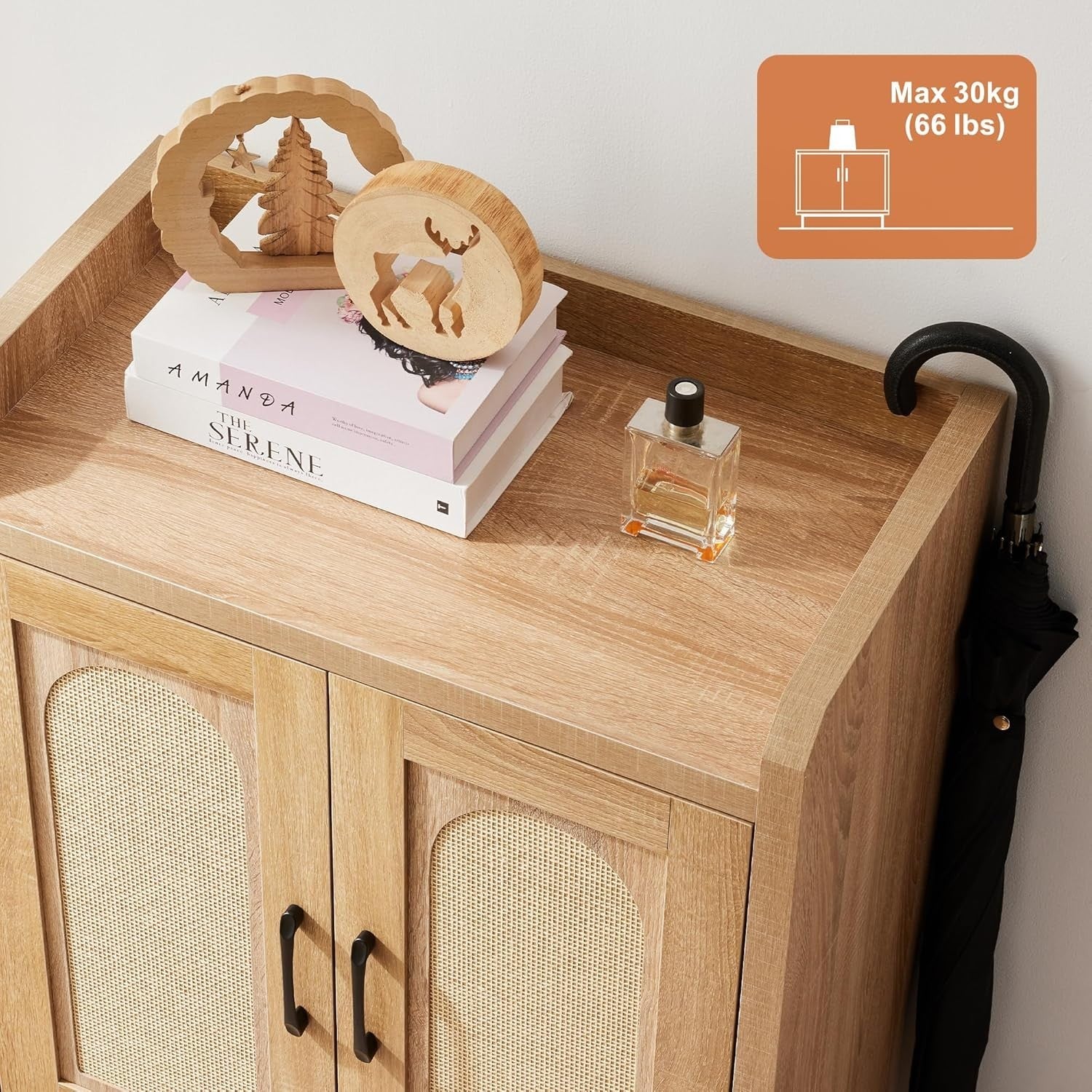 5-Layer Rattan Shoe Cabinet Adjustable Shelves Sturdy Storage 68x38x88cm