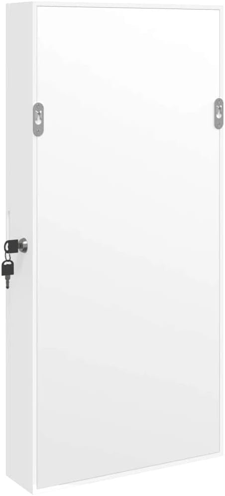 Compact LED Wall Jewelry Cabinet Frameless Mirror Lockable Storage White