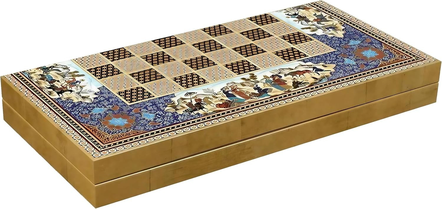 Luxury Wooden Backgammon Chess Set Folding Travel Board 41cm Deluxe
