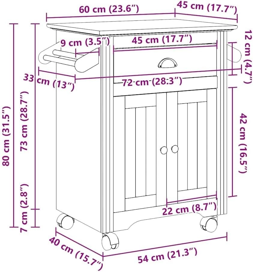 Grey Kitchen Trolley Cart w Drawer Cabinet Wheels