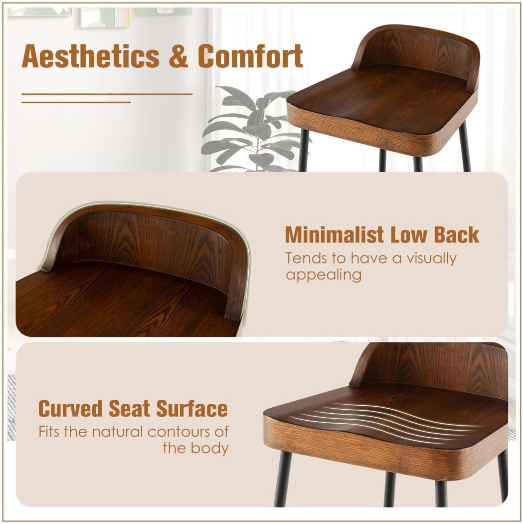 Walnut Bar Stools Set of 2 – Wooden Counter Chairs with Footrest