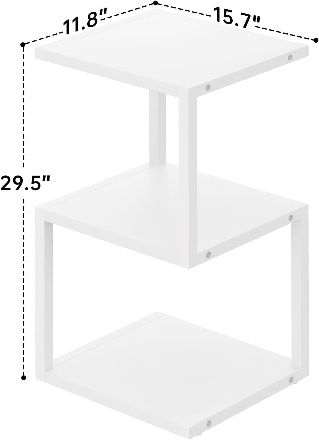 3-Tier S-Shape Side Table with Storage | White Nightstand 40x30x75cm