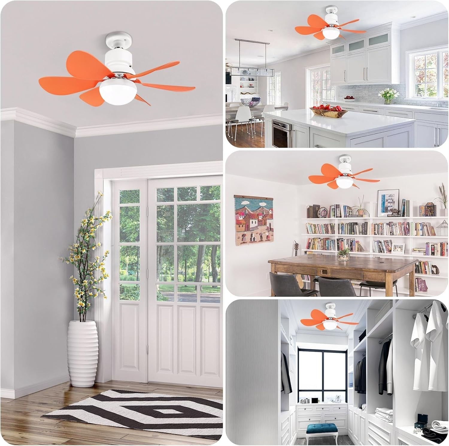 30W Ceiling Fan with Lights Dimmable Quiet 6 Blades Remote