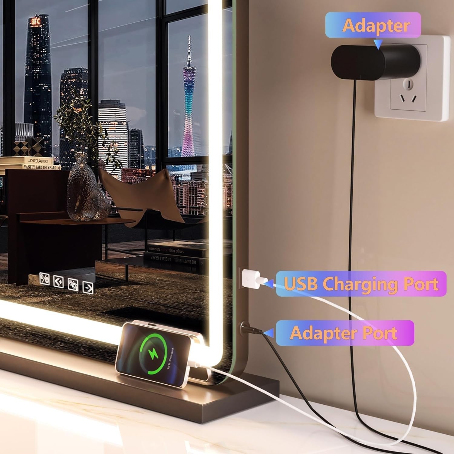 LED Vanity Mirror 80x58cm Touch Control Makeup Mirror with 3 Light Modes