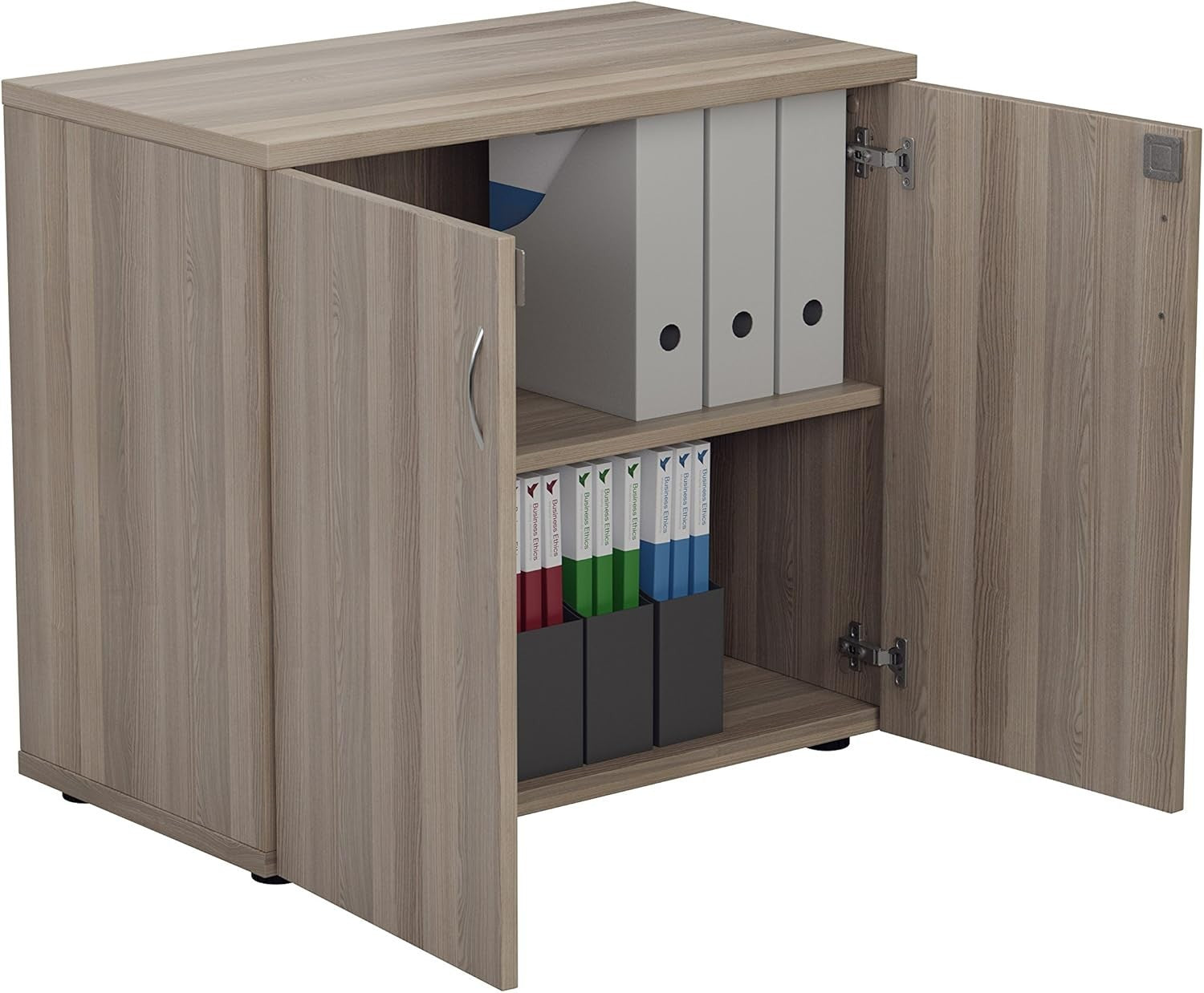 Grey Oak Desk Height Cupboard Lockable 80cm Office Storage