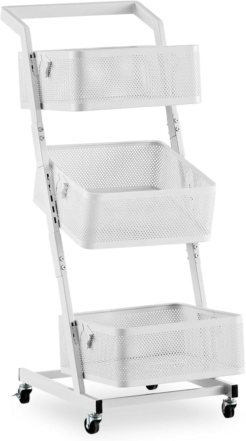 3 Tier Rolling Storage Trolley Metal Basket Organizer with Wheels White