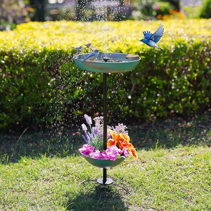 Copper Green Metal Bird Bath Feeder – Elegant Garden Décor with Flat Base 69cm