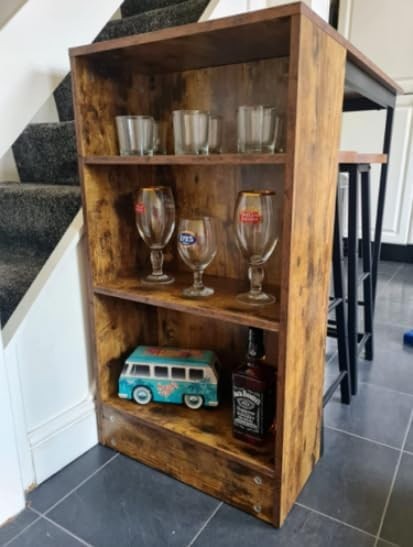 Industrial Bar Table Set with Shelves & 2 Stools Rustic Brown Wood Metal