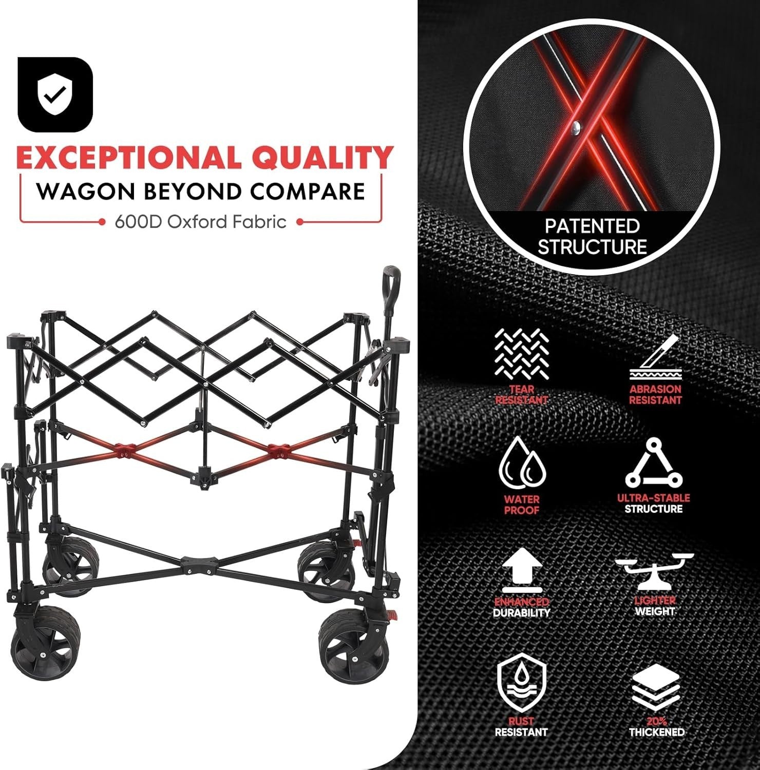 Red Black 400L Double Decker Folding Wagon Extra Long 450lbs All-Terrain Cart