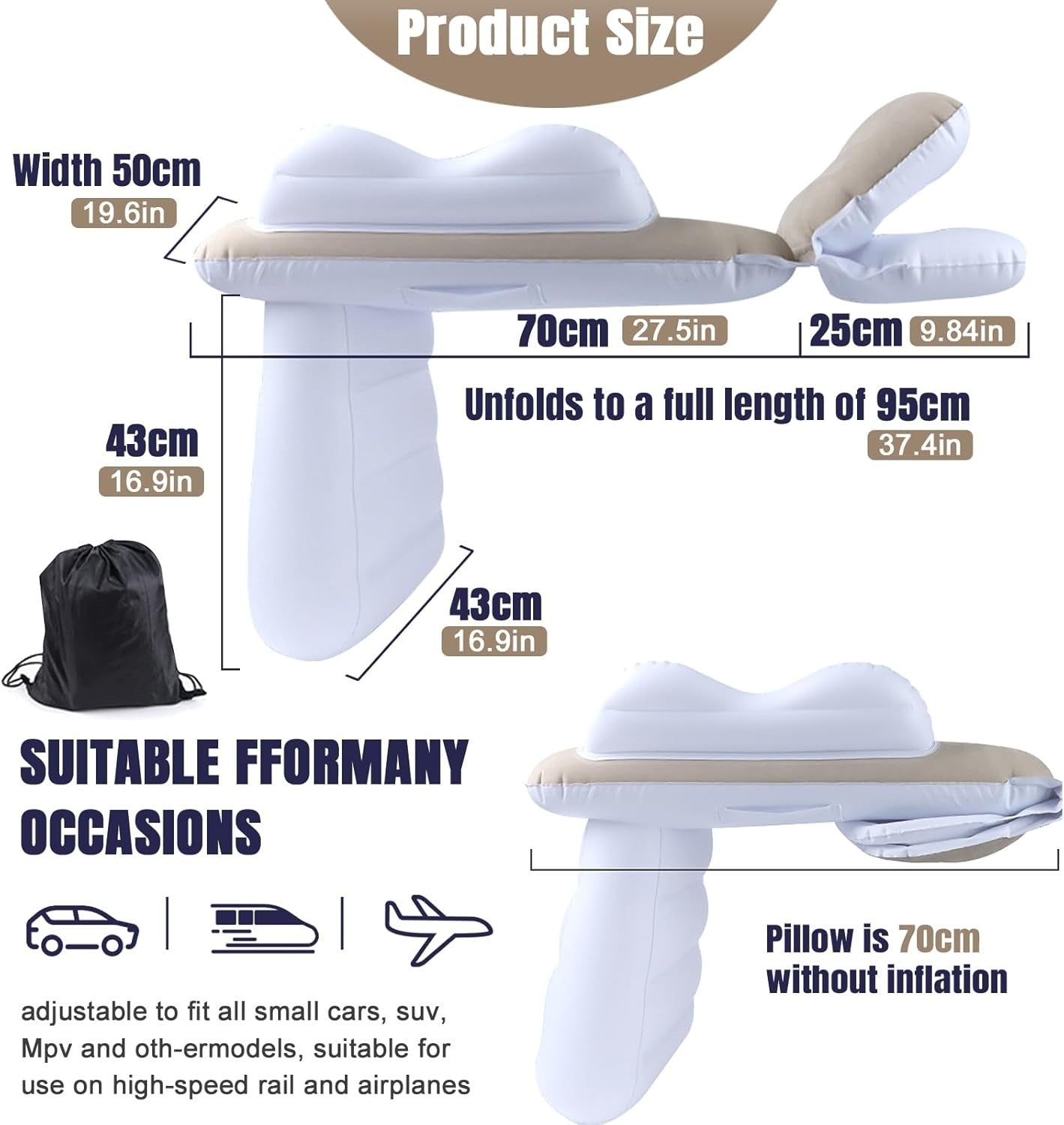 Portable Inflatable Toddler Airplane Bed with Safety Guard and Travel Pump