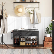 Black Metal Shoe Storage Bench, Cushion Seat & Fabric Drawers Entryway Organizer