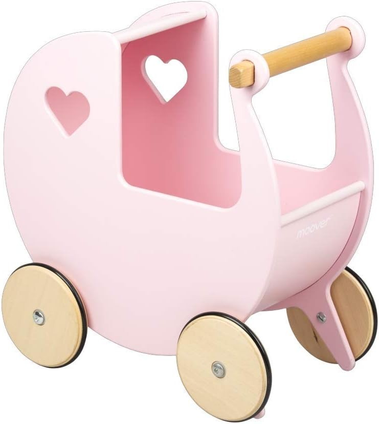 Wooden Doll Pram Push Along Toy Birch Wood Toddler Walker 18m+