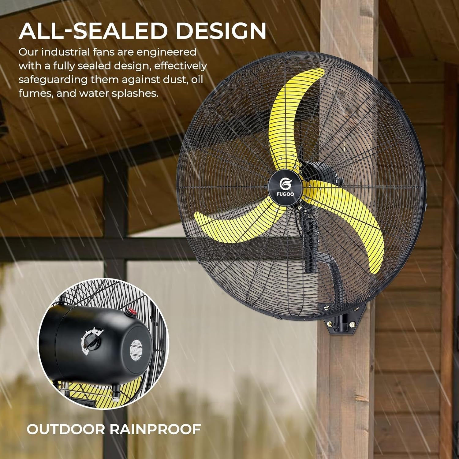 24" Wall Mount Industrial Fan – 4Speed Waterproof Oscillating Cooling for Garage