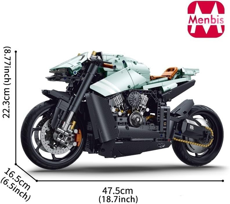 2176-Piece Mechanical Motorcycle Building Kit with Realistic Moving Parts