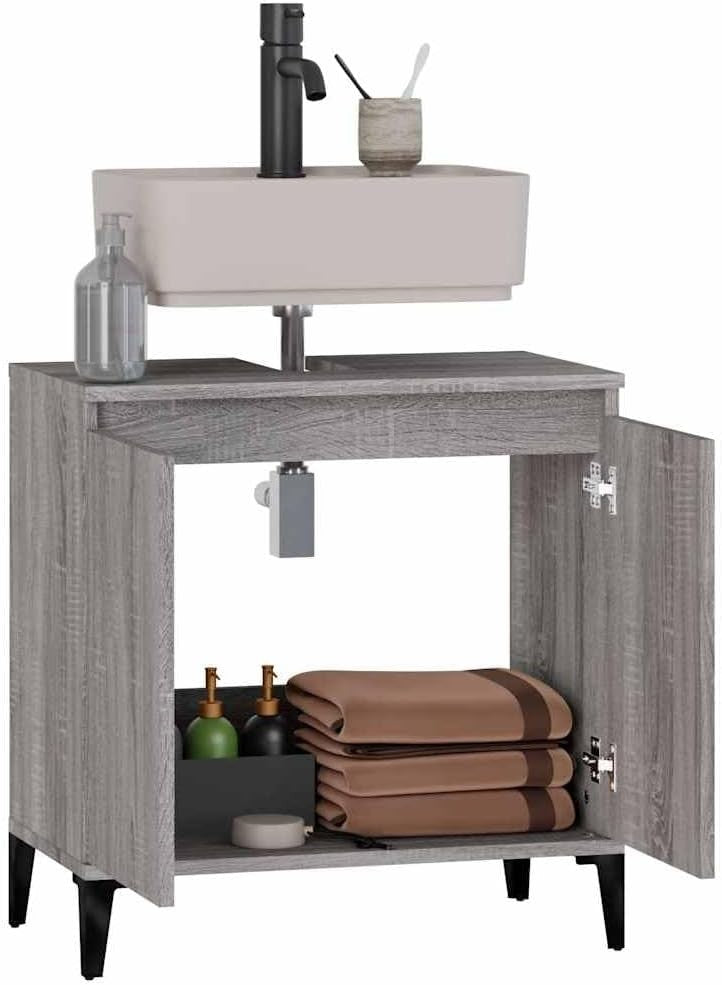 Grey Sonoma Bathroom Sink Cabinet | 58x33x60cm Modern Under Sink Storage