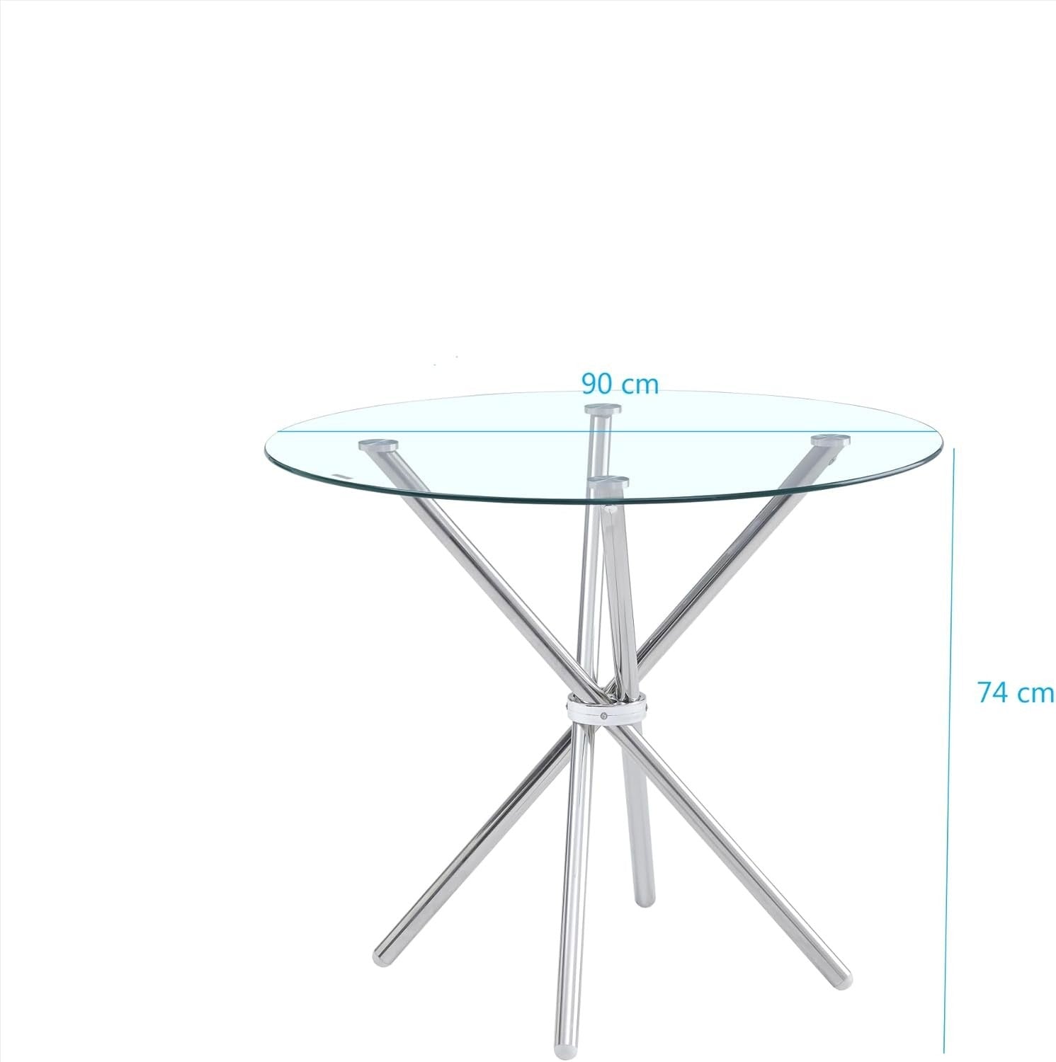 90cm Round Glass Dining Table with Silver Metal Legs Compact Kitchen Table