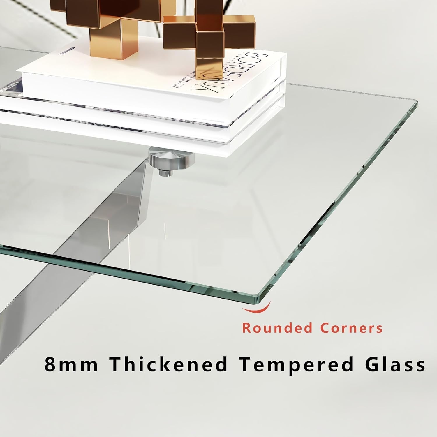 Modern Slim Glass Console Table 100cm, Silver Metal Legs for Hallway
