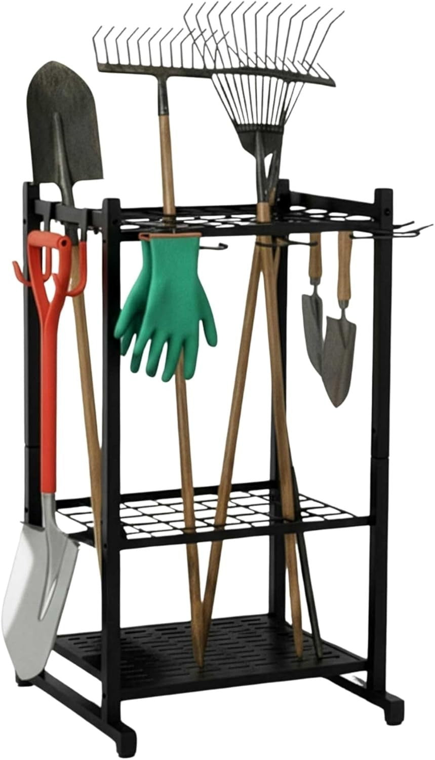 Heavy Duty Garden Tool Rack 50 Tool Storage Alloy Steel Silver