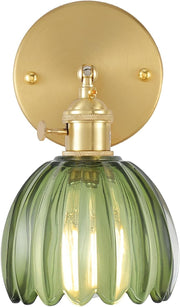 Adjustable Vintage Tulip Green Wall Sconce Brass Light for Bedroom