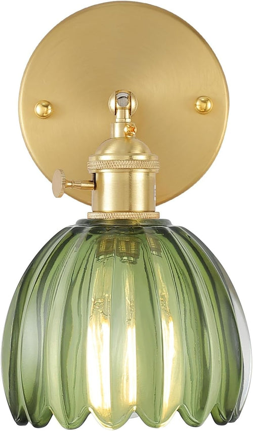 Adjustable Vintage Tulip Green Wall Sconce Brass Light for Bedroom