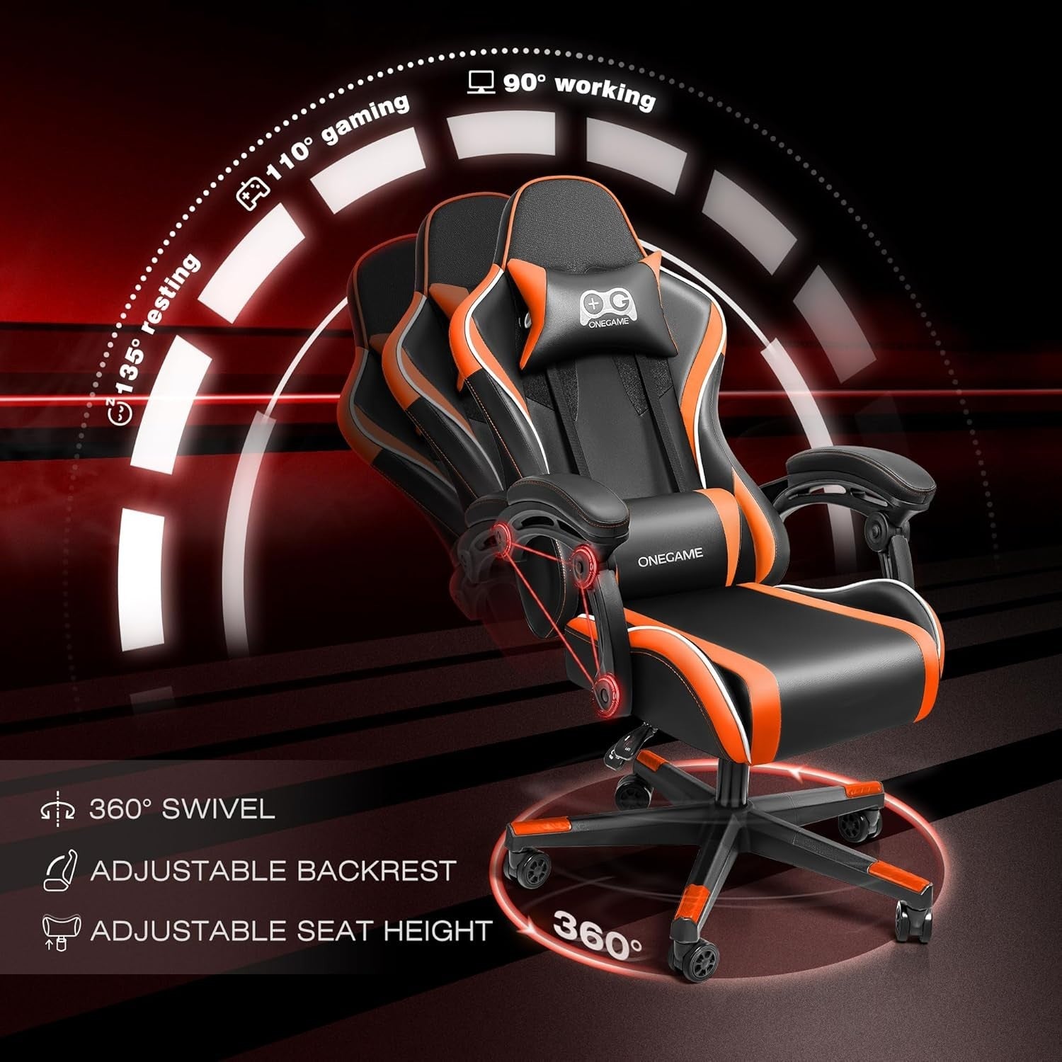 Ergonomic Gaming Chair Adjustable Height High Back Swivel Office Desk Seat 400LB