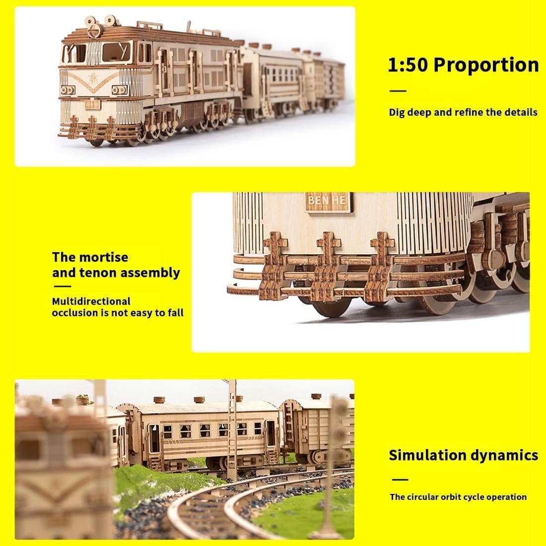 Large 1460PCS 3D Wooden Train Puzzle Kit – Mechanical Model, DIY Gift