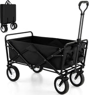 Black Folding Trolley Cart Collapsible Garden Wagon w/ Adjustable Handle & Bag
