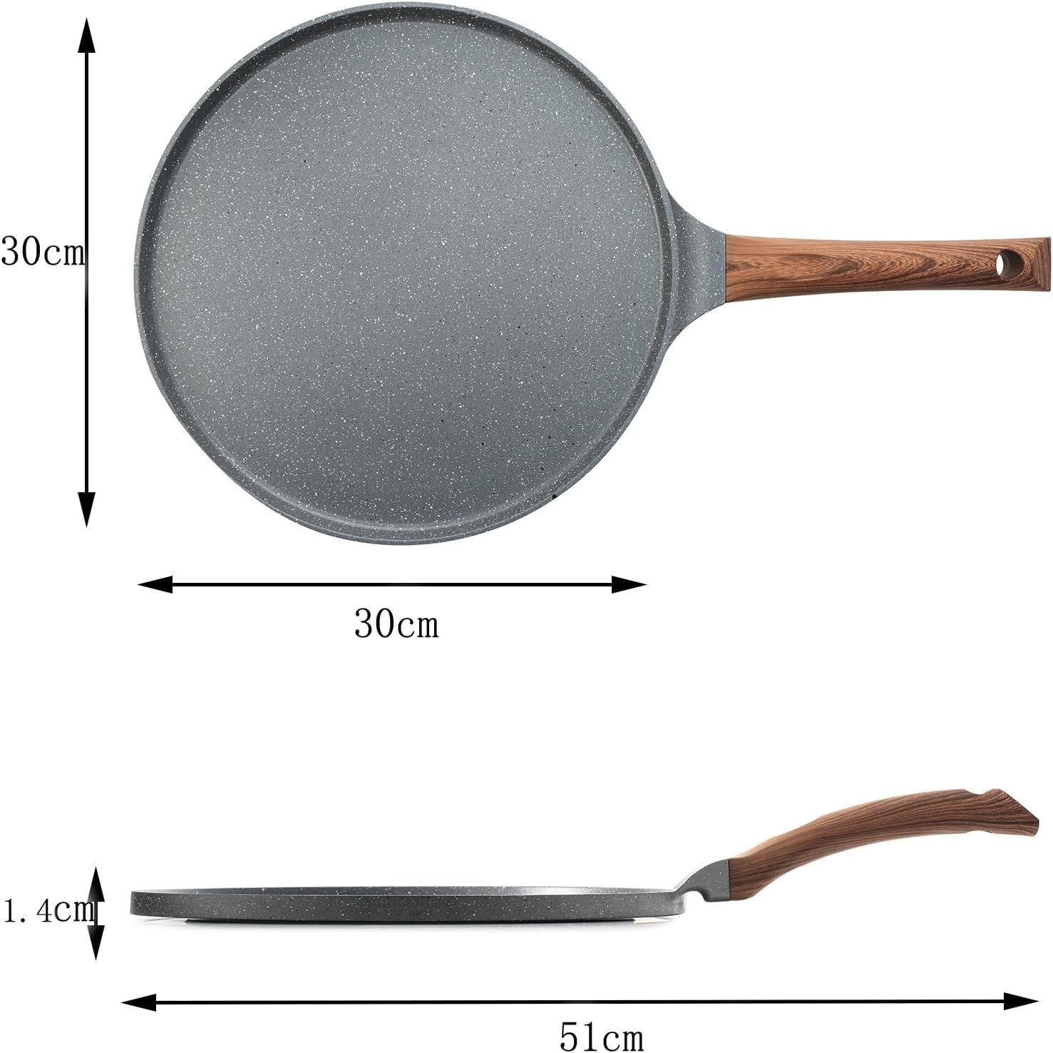 Non-Stick 30cm Pancake Pan | Swiss Granite Crepe & Dosa Skillet Oven Safe